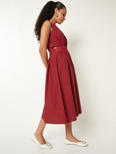 Max Women Solid A-line Dress (Red_XS)