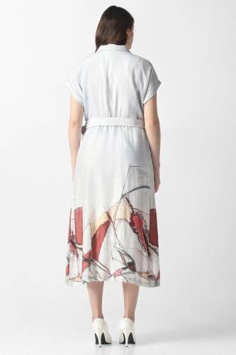 Women White Print Calf-Length Casual Dress
