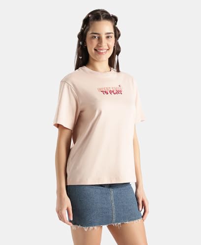 Jockey D200 Women's Disney Collection Super Combed Cotton Rich Oversized Fit Printed T-Shirt_Cameo Rose_S