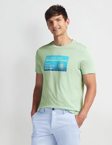 U.S. POLO ASSN. Mens Solid Half Sleeve Graphic Round Neck T-Shirts (UDTSHS0880_LT. Green_S)