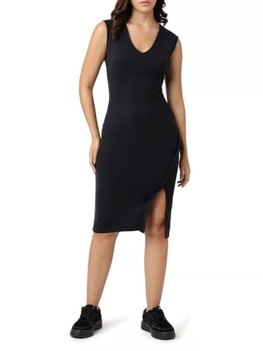 GUESS Women Black Solid V-Neck Dress