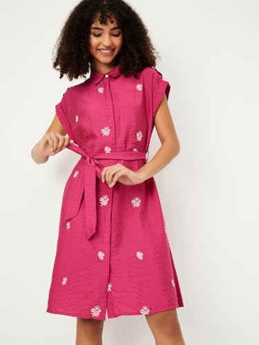 Max Women's Cotton A-Line Below The Knee Dress (TS56007_Pink