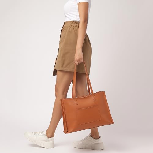 Fastrack Chic Spacious Laptop Tote Bag for Women | Stylish Casual Bag for Ladies, Women, Girls | College, Work Bag Made of High-Quality Faux Leather (Tan)