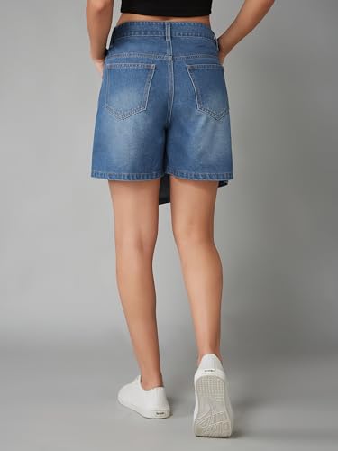 Dolce Crudo Women's Regular High Rise Clean Look Regular Denim Skorts (DOSS24DEN69-53-31-28, Cobalt Blue, 28)