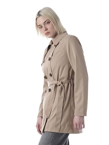 ONLY Women's Solid Regular Fit Brown Trenchcoat