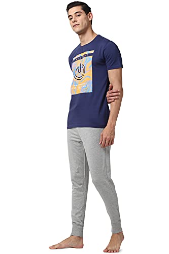 Peter England Men Navy Graphic Print Casual T-Shirt and Joggers