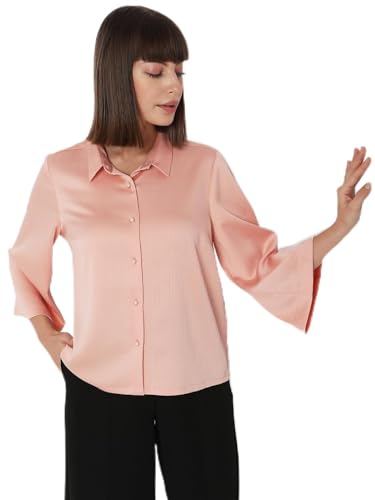 VERO MODA Women Solid Polyester Regular Fit Peach Shirt