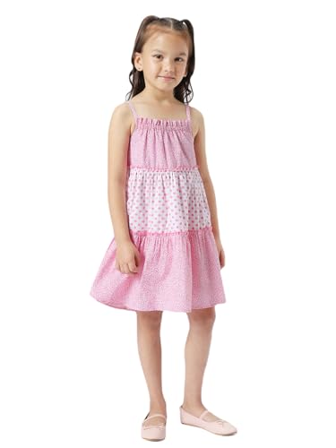 nauti nati Cotton Nautinati Girls' Printed Casual Dress Knee-Length NN321-518_Pink-White