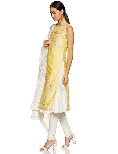 BIBA WOMEN EMBROIDERY FITTED SALWAR KURTA DUPATTA(SKD6732_YELLOW_36)