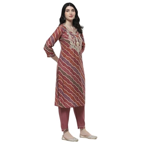 Rangriti Women's Viscose Blend Kurta Set (FSGLM22186SS25PNK_Pink