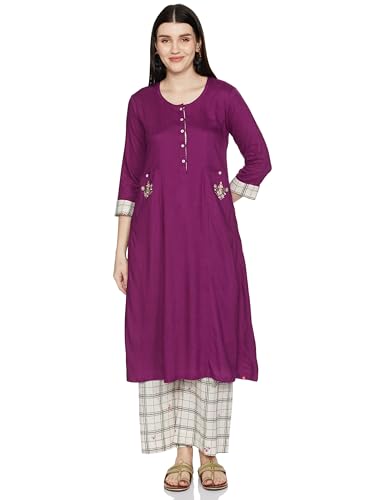 BIBA Women's Rayon Suit Set (SKDSKD7419EAW21PNKPUR_Pink-Purple