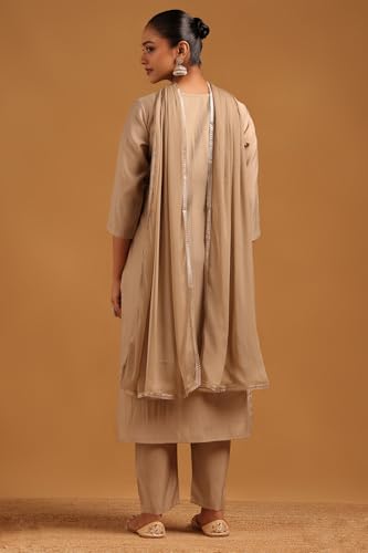 Soch Womens Beige Roman Silk Floral Salwar Suit With Stone Work