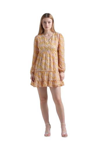 ONLY Women Printed Polyester Above Knee Yellow A-Line Dress