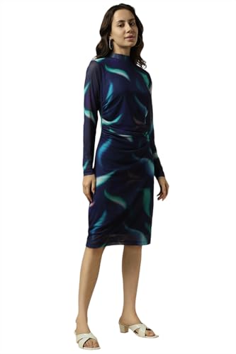 Allen Solly Women's Polyester Modern Knee-Length Dress (AHDRERGFB60992_Navy
