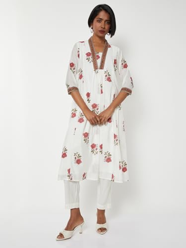 Max Women Printed A-line Kurta Set (White_XL)
