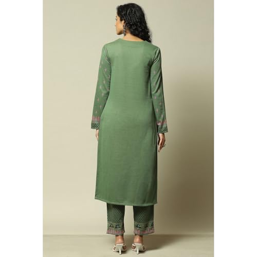 Rangriti Women Cotton Blend Straight Suit Set (WNTRWR18806AW23GRN_Green