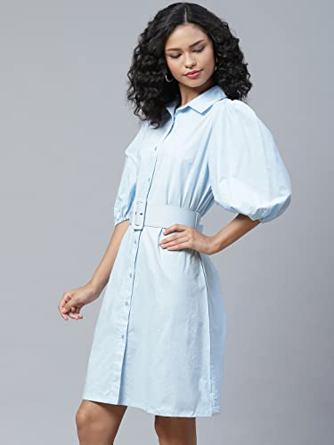pluss Women Sea Green Solid Dress (LDR9345-SKYBLUE-S)