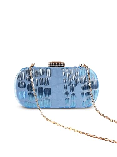 THE TAN CLAN Coral Long Clutch Bag for Women | Elongated Evening Bag | Blue Colour | Party & Wedding Clutch Purse