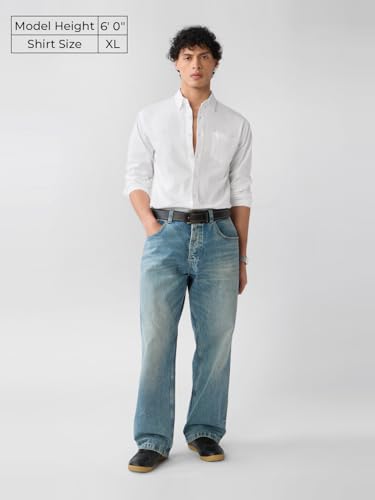 The Souled Store Supima Shirt: Classic White Men and Boys Long Sleeves Collared Neck Button Front Solid Regular Fit Cotton Supima Shirts