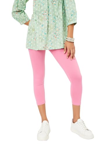 Max Women Solid Calf-Length Leggings(Pink_M)