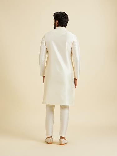 Manyavar Men's Art Silk Self-Textured Kurta Pyjama Set(Cream,XL)