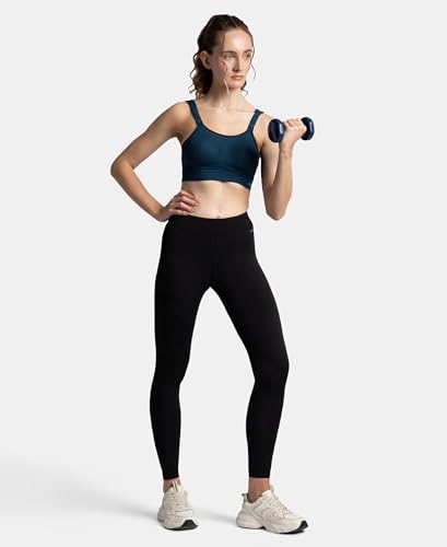 Jockey MI16 Women's Wirefree Padded Soft Touch Microfiber Elastane Stretch Full Coverage Racerback Sports Bra with StayDry Treatment_Pageant Blue_M