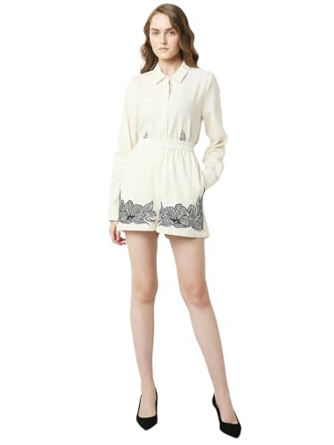 VERO MODA Women Embroidered Cream Cotton Regular Fit High Rise Above Knee Length Shorts