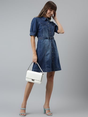 Latin Quarters Women Blue Half Sleeves Casual Solid Dress_XXL
