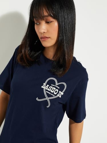 Max URB_N Women Relaxed Fit Back Graphics T-Shirt (Navy_XL)