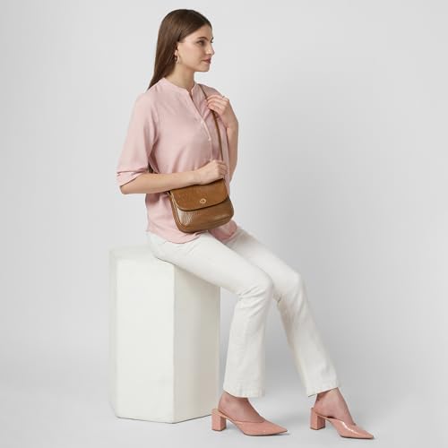 Caprese Frieda Small Sling Bag for Women with Adjustable Strap, Zipper & Magnetic Button Closure for Comfortable Wear | Versatile Handbag for Everyday Use, Travel, and Special Occasions (Tan)