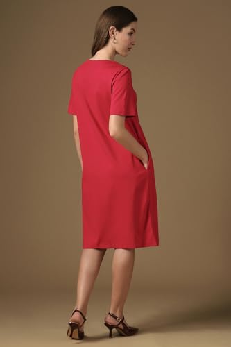 Women Red Solid Knee Length Casual Dress