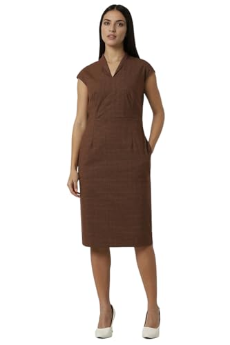 Van Heusen Women's Polyester Blend Modern Knee-Length Dress (VWDRFRGPZ76117_Brown