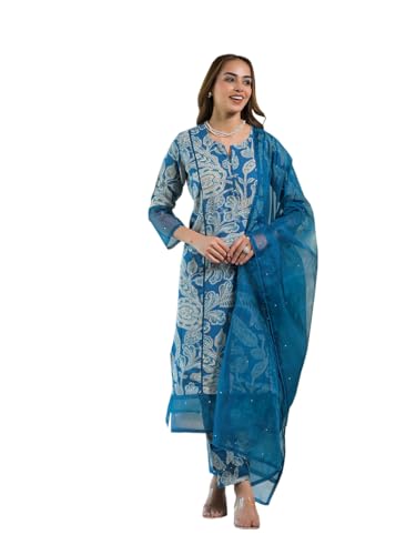 Divena Blue Rayon Floral Printed Kurta Pant with Dupatta