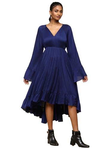 Ritu Kumar Blue Solid Satin Long Dress