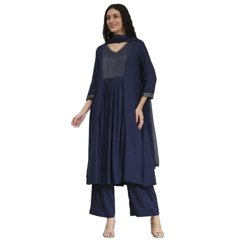 Biba Women's Rayon Kurta Set (SKDVINWIN30842AW25BLU_Blue