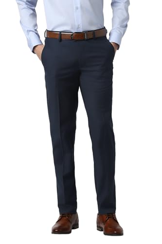 Men Navy Textured Formal Trousers
