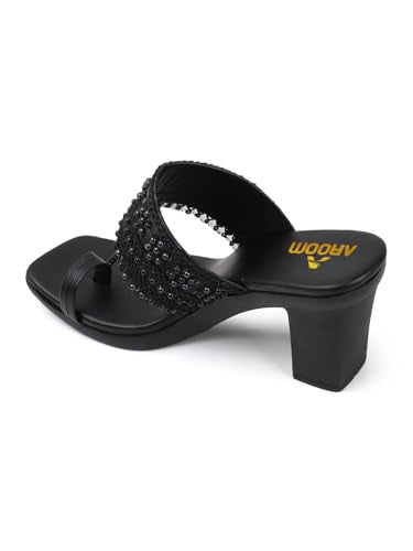 AROOM, Women's One Toe Block Heels Sandals Comfortable & Stylish Sandals for Women & Girls (Black, UK Footwear Size System, Adult, Women, Numeric, Medium, 3)