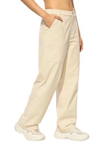 ONLY Women's High-Rise Straight Fit Pants Winter White