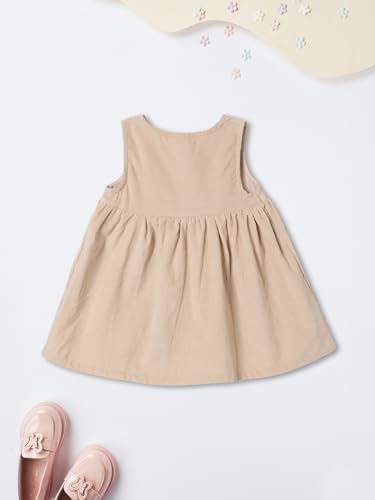 Max Girls Embroidered Pinafore Dress with T-Shirt (Beige_6-12 M)