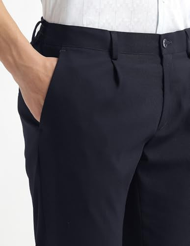Arrow Newyork Men's Twill Pleated Front Trousers (ANAKTR2335_Navy_32)