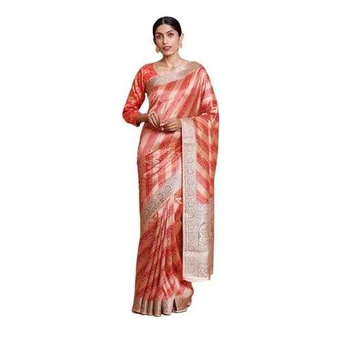 Kalyan Silks Women's Wood Red Tusser Silk Saree With Zary Border With Full Off Zary Work Blouse