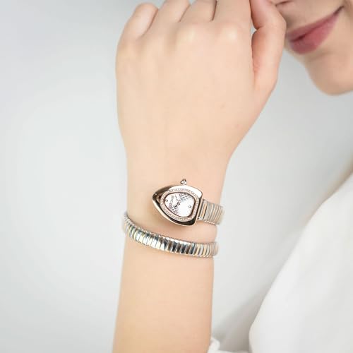 Just Cavalli Women Watch, Silver Color Case, Turquoise Dial, Stainless Steel Metal Bracelet, 2 Hands, 3 ATM (Silver & Rose Gold)