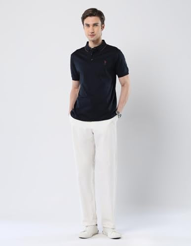 U.S. POLO ASSN. Men's Textured Cotton 135 Anniversary Polo Shirt Blue