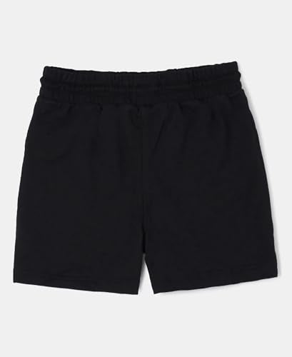 Jockey AG04 Girl's Super Combed Cotton French Terry Regular Fit Solid Shorts with Contrast Drawcord and Side Pockets_Black_11-12 Yrs