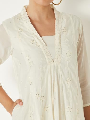 Max Women Embroidered A-line Kurta Set(Off White_XL)
