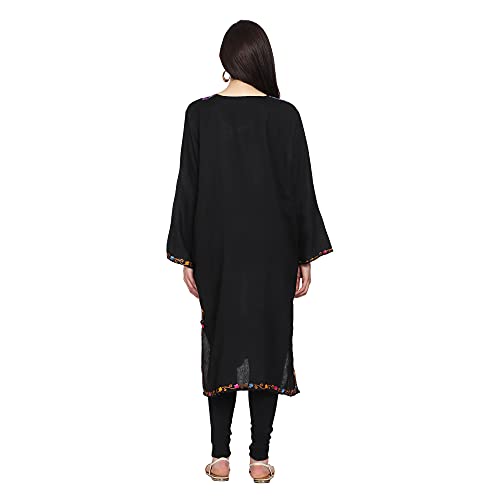 CRAFTBAZAR Kashmiri Woolen Black phiran with Multi Colour Embroidery Plus Size