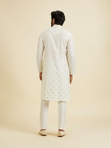 Manyavar Men's Viscose Blend Golden Threadwork Kurta Pyjama Set(Warm White,M)