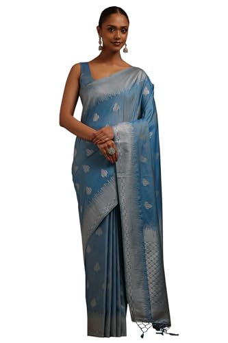 Soch Womens Blue Viscose Silk Ethnic Motifs Zari Woven Saree
