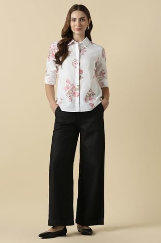 Women White Print Long Sleeves Shirt