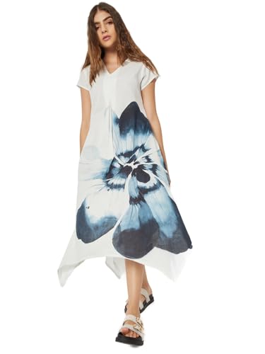 Max Women Floral Print Handkerchief Hem Dress (White_M)